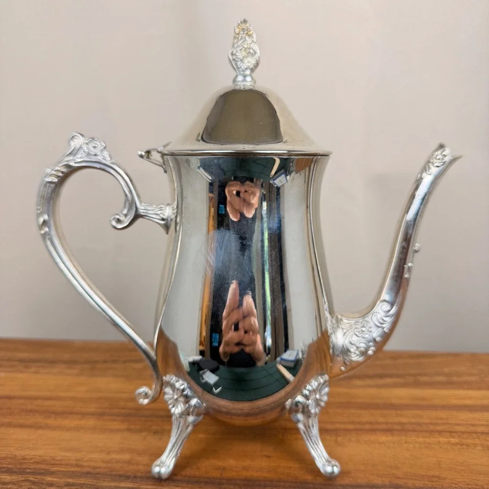 International Silver Company Silverplated Footed Coffee Pot Floral Tea Carafe